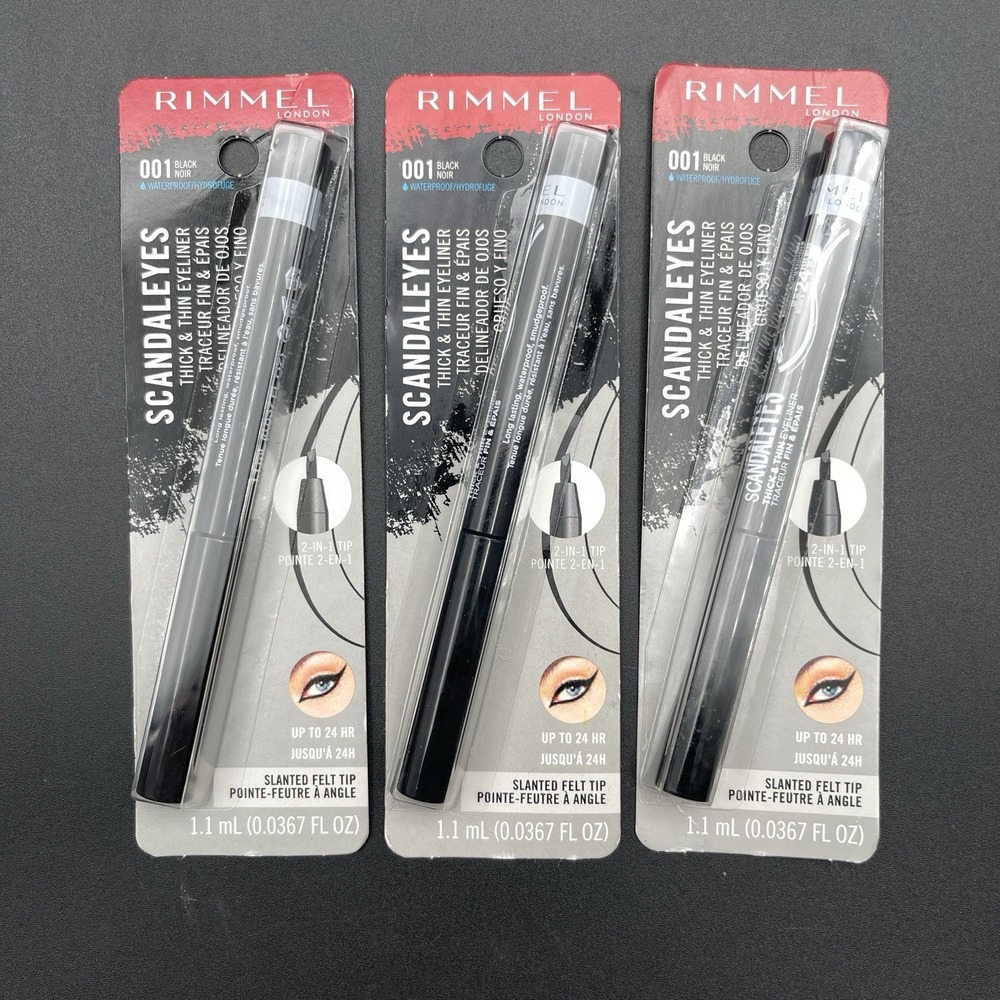 Lot of 3 Rimmel ScandalEyes Thick & Thin‎ Eyeliner 001 Black Sealed